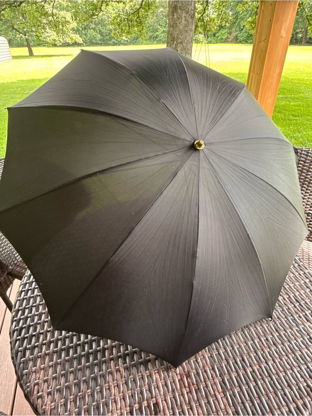 Dainty Vintage Black Umbrella with Brass Skeleton— Rare Find